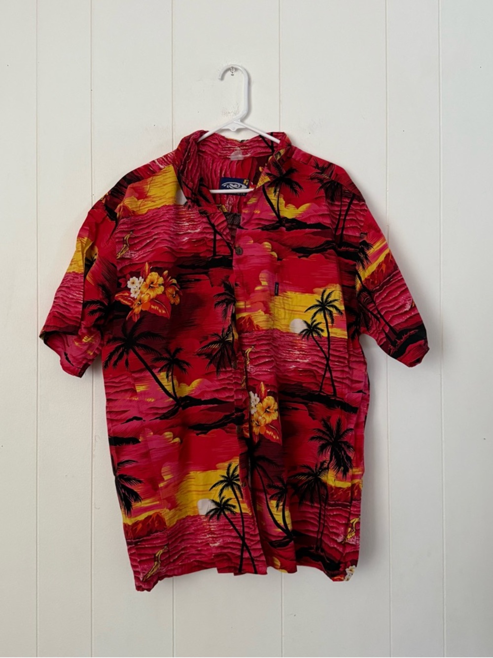 Palmwave Men's Red Tropical Print Short-Sleeve Button-Down Shirt XL Hawaiian